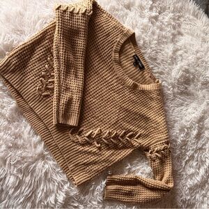 Almost Famous Crewneck cropped Sweater with Braided Detail - Tan